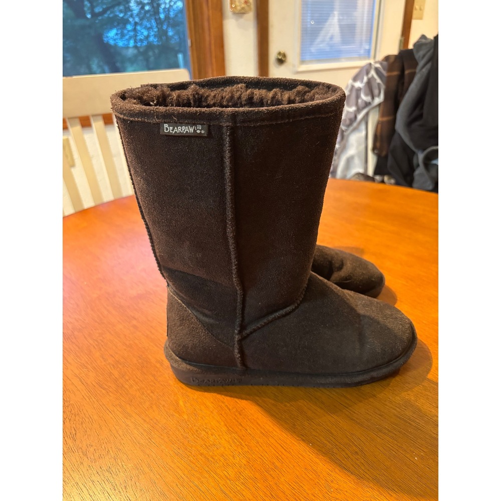 Bearpaw Emma Chocolate Brown Suede Sheepskin Lining Mid Calf Boots Womens 8